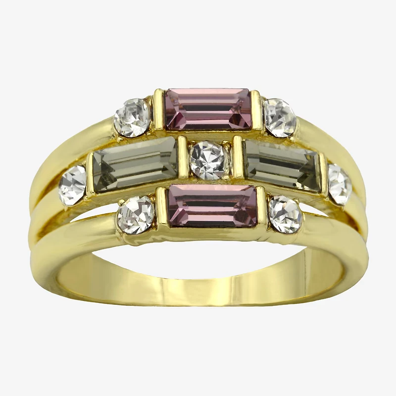 Sparkle Allure Faux Stacked Womens 2MM Multi Color Crystal 14K Gold Over Brass Band