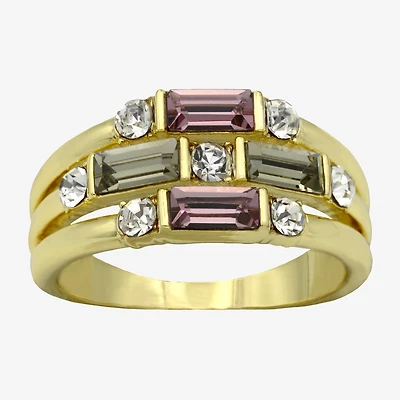 Sparkle Allure Faux Stacked Womens 2MM Multi Color Crystal 14K Gold Over Brass Band