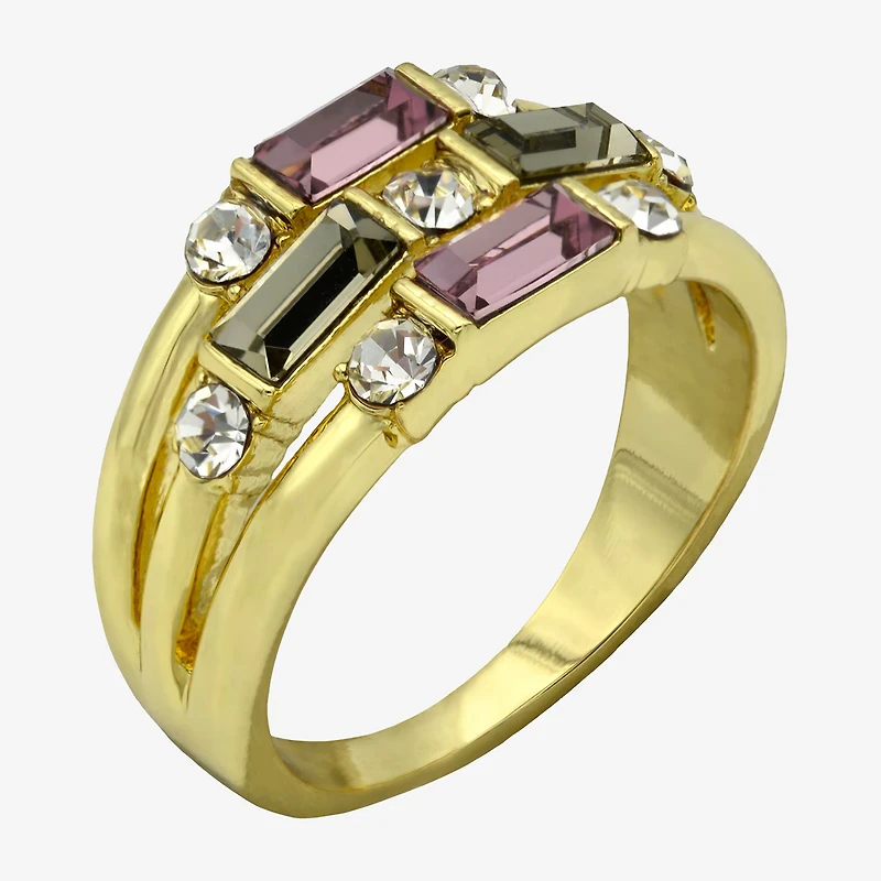 Sparkle Allure Faux Stacked Womens 2MM Multi Color Crystal 14K Gold Over Brass Band