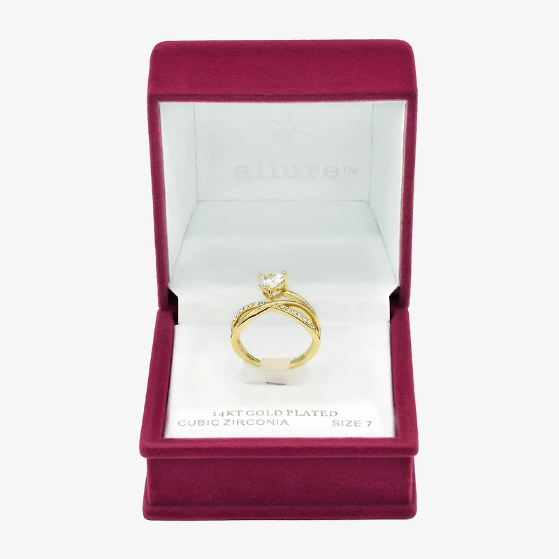 Sparkle Allure Womens 2MM Crystal 14K Gold Over Brass Heart Crossover Band