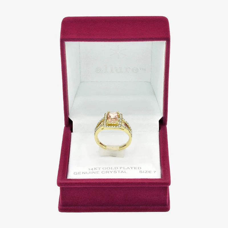 Sparkle Allure Split Shank Womens Champagne Crystal 14K Gold Over Brass Halo Cocktail Ring