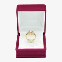 Sparkle Allure Split Shank Womens Champagne Crystal 14K Gold Over Brass Halo Cocktail Ring