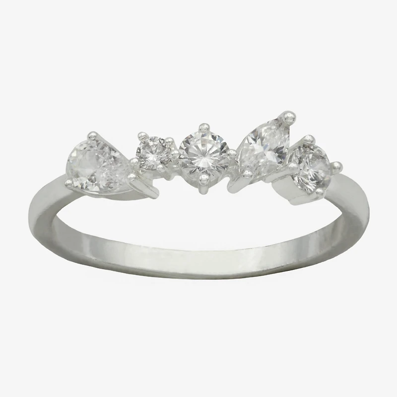 Sparkle Allure Womens 2MM Cubic Zirconia Pure Silver Over Brass 5-Stone Cluster Band