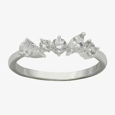 Sparkle Allure Womens 2MM Cubic Zirconia Pure Silver Over Brass 5-Stone Cluster Band