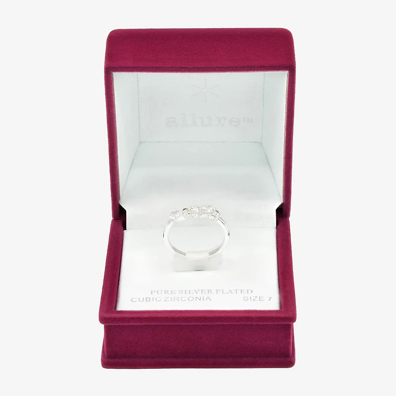 Sparkle Allure Womens 2MM Cubic Zirconia Pure Silver Over Brass 5-Stone Cluster Band