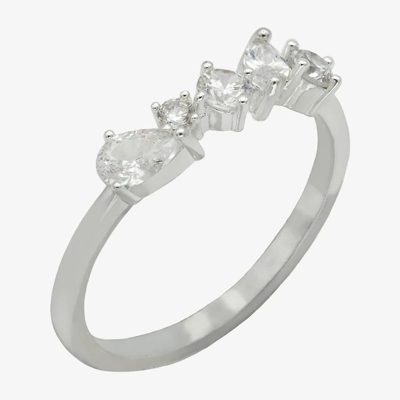 Sparkle Allure Womens 2MM Cubic Zirconia Pure Silver Over Brass 5-Stone Cluster Band