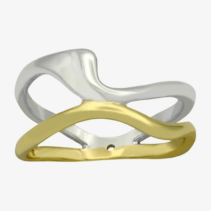Sparkle Allure Irregular Womens 3.5MM 14K Gold Over Brass Pure Silver Crossover Band