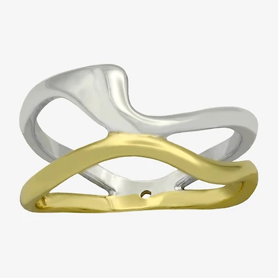 Sparkle Allure Irregular Womens 3.5MM 14K Gold Over Brass Pure Silver Crossover Band