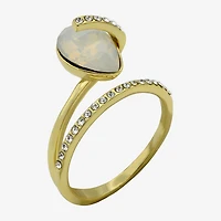 Sparkle Allure Wrap Womens White Crystal 14K Gold Over Brass Pear Bypass  Cocktail Ring
