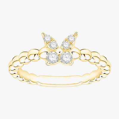 Butterfly (Vs2, F) Womens 1/6 CT. T.W. Lab Grown White Diamond 14K Gold Over Silver Cocktail Ring