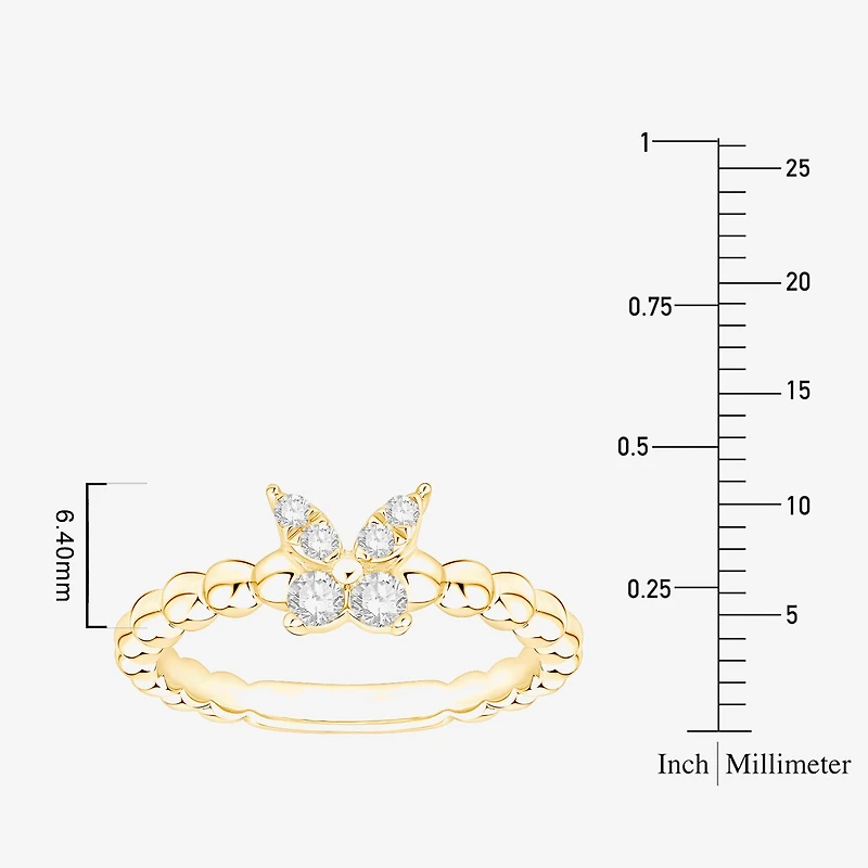 Butterfly (Vs2, F) Womens 1/6 CT. T.W. Lab Grown White Diamond 14K Gold Over Silver Cocktail Ring