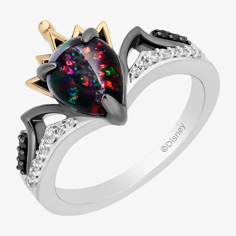 Enchanted Disney Fine Jewelry Evil Queen (I2, I) Womens 1/10 CT. T.W. Lab Created Black Opal 14K Gold Over Silver Sterling Silver Evil Queen Side Stone Cocktail Ring
