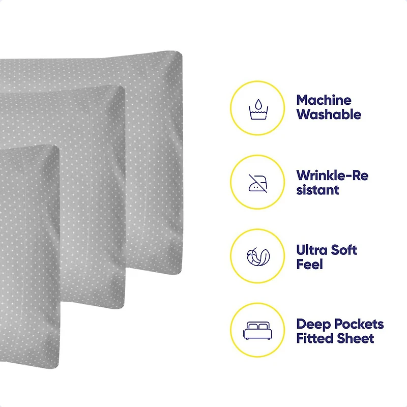 Sweet Home Collection™ 6 Piece Polka Dots Printed Sheet Set, Deluxe Ultra Soft 1500 Series, Double Brushed Microfiber
