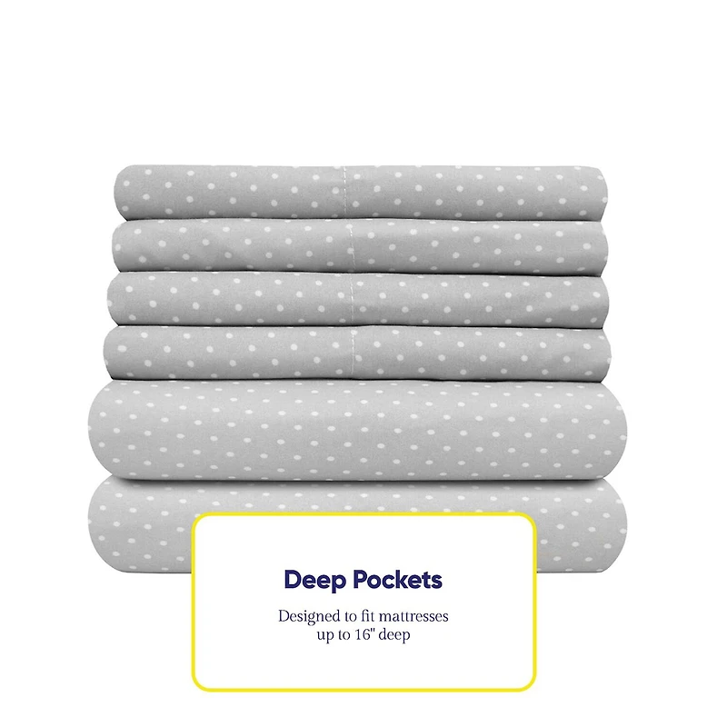 Sweet Home Collection™ 6 Piece Polka Dots Printed Sheet Set, Deluxe Ultra Soft 1500 Series, Double Brushed Microfiber