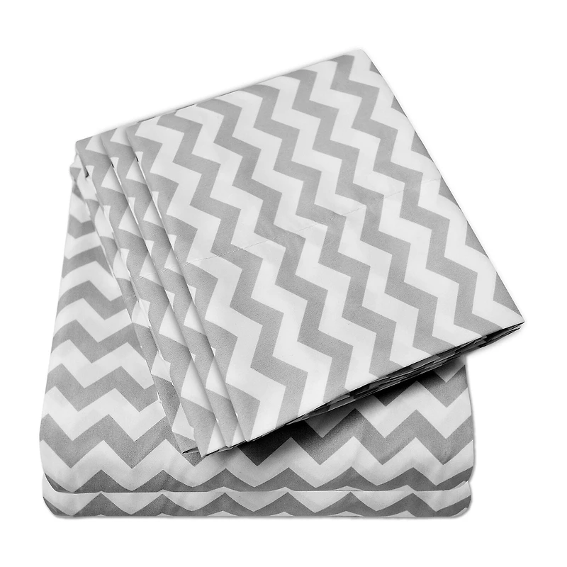Sweet Home Collection™ 6 Piece Chevron Printed Gray Sheet Set, Deluxe Ultra Soft 1500 Series, Double Brushed Microfiber