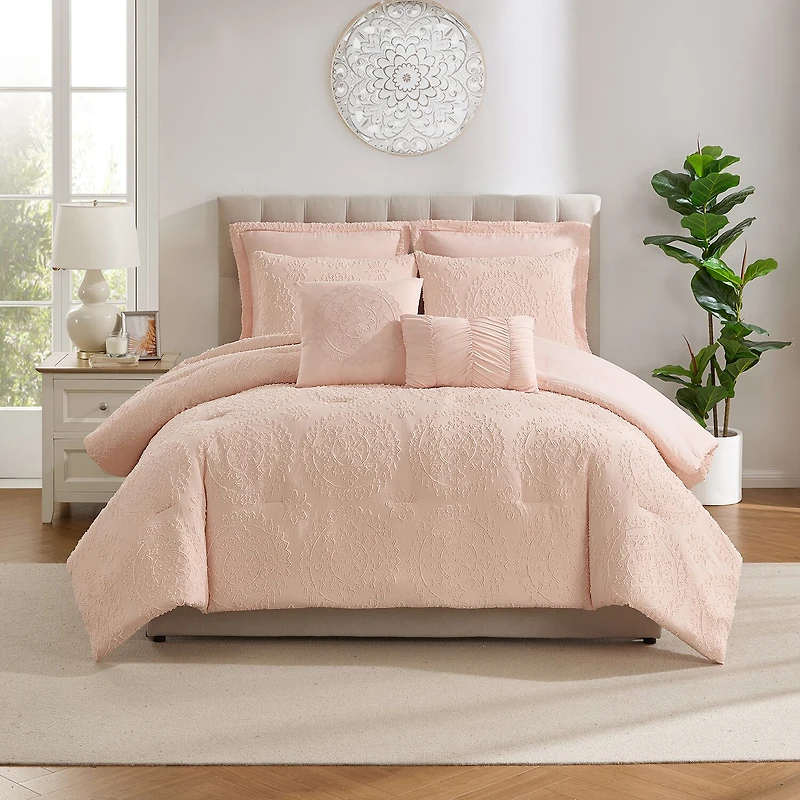 Sweet Home Collection™ 7 Piece Medallion Clip Jacquard Comforter & Decorative Pillow Set