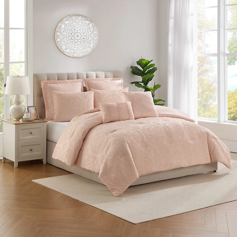 Sweet Home Collection™ 7 Piece Medallion Clip Jacquard Comforter & Decorative Pillow Set