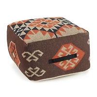 LR Home Ashford 12" Handmade Cotton Blend Pouf in Brown/Natural/Orange