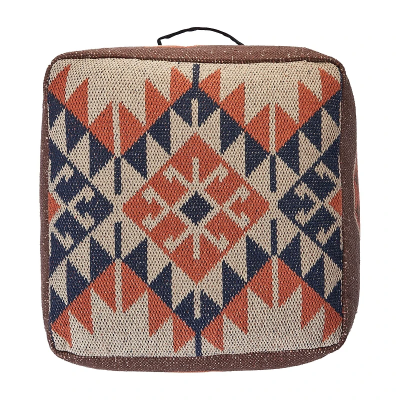 LR Home Ashford 12" Handmade Cotton Blend Pouf in Brown/Natural/Orange