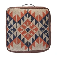 LR Home Ashford 12" Handmade Cotton Blend Pouf in Brown/Natural/Orange
