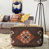 LR Home Ashford 12" Handmade Cotton Blend Pouf in Brown/Natural/Orange