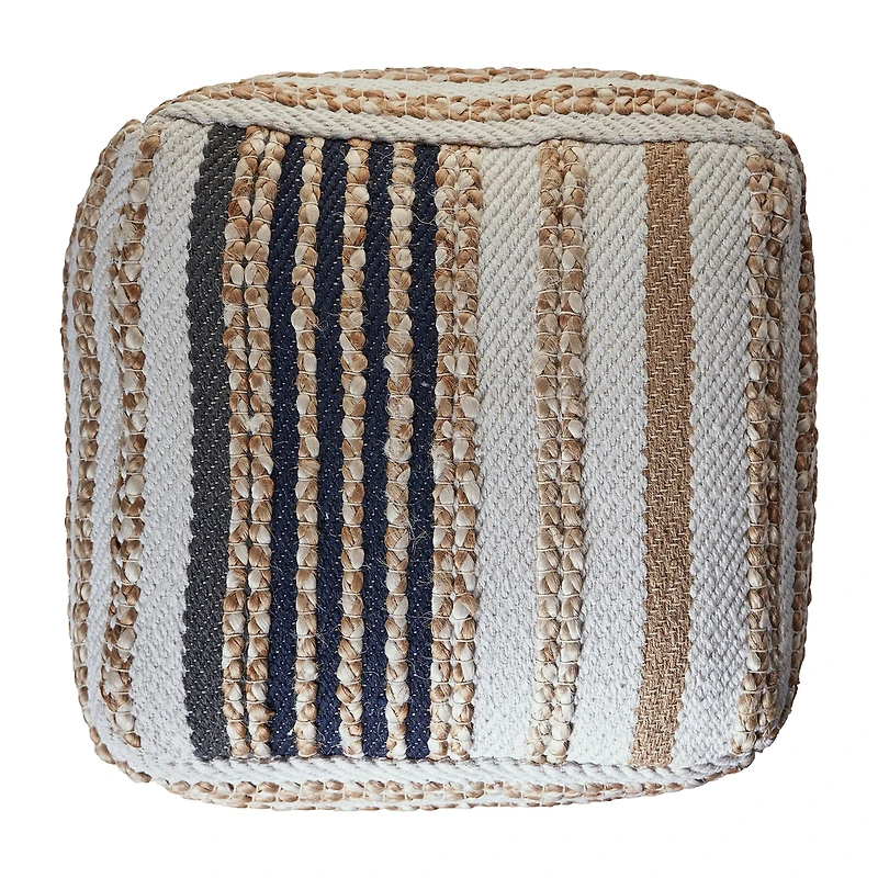 LR Home Elmo 14" Handmade Jute Blend Pouf in Natural/Brown/Cream