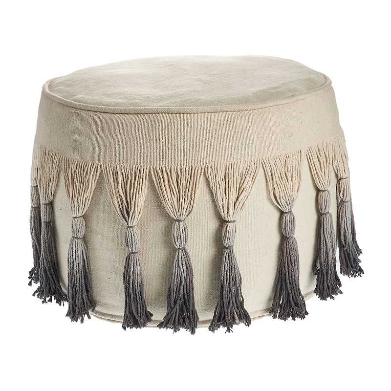 LR Home Levi 14" Handmade Cotton Pouf in Beige Ombre
