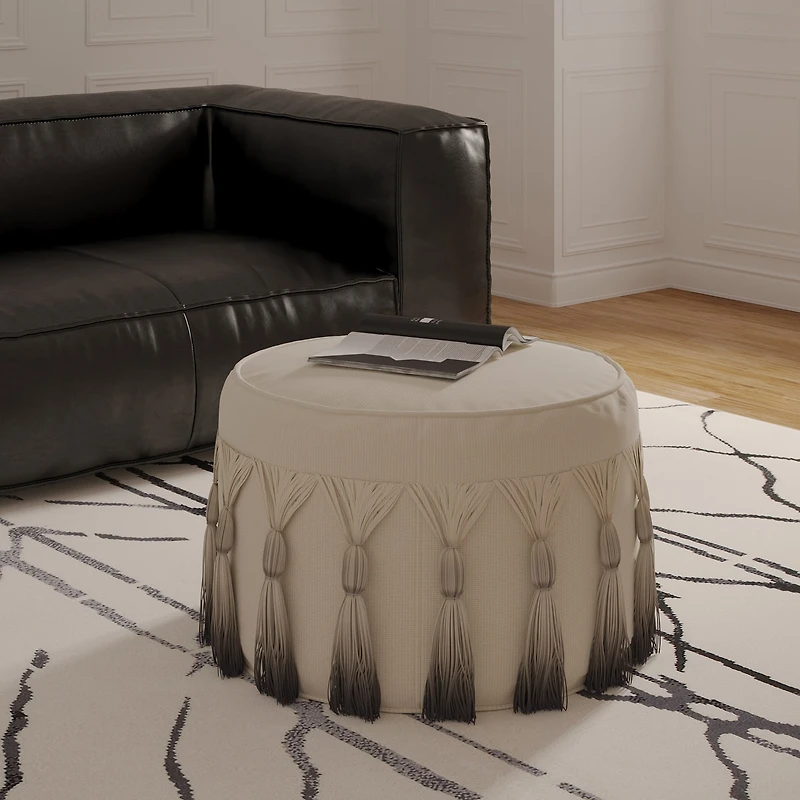 LR Home Levi 14" Handmade Cotton Pouf in Beige Ombre