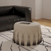 LR Home Levi 14" Handmade Cotton Pouf in Beige Ombre