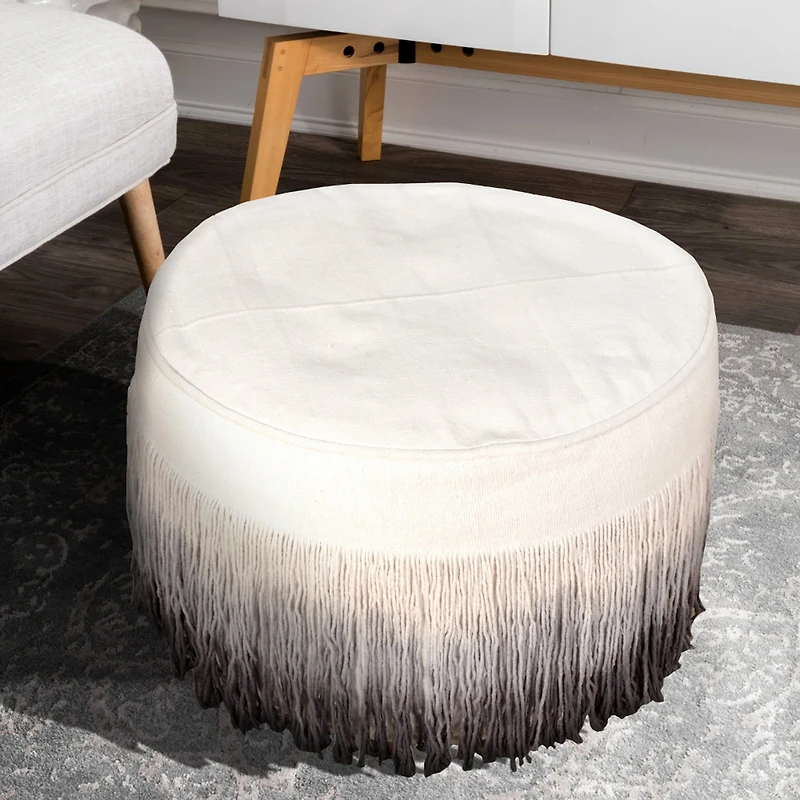 LR Home Levi 14" Handmade Cotton Pouf in Beige Ombre