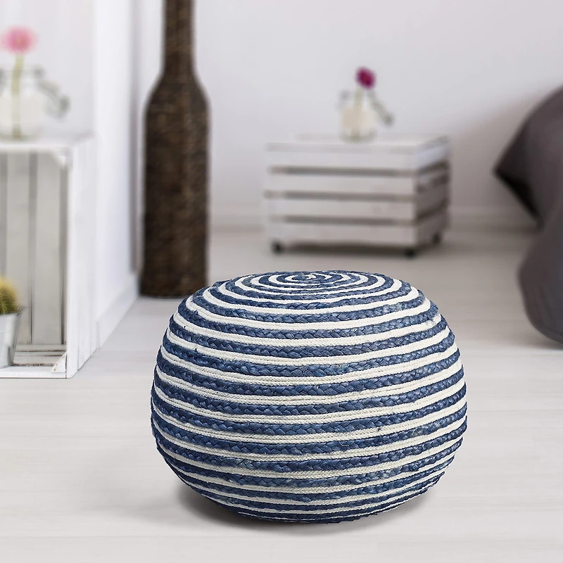 LR Home Ellie 14" Handmade Jute Pouf