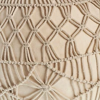 LR Home Nova Macrame 16" Handmade Cotton Blend Pouf in Cream