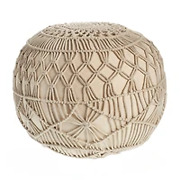 LR Home Nova Macrame 16" Handmade Cotton Blend Pouf in Cream