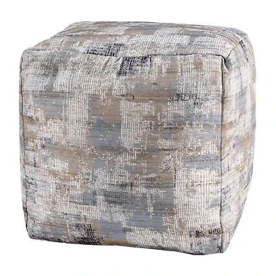LR Home Winston 18" Handwoven Cotton Pouf in Blue/Beige/Cream