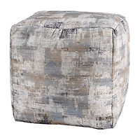 LR Home Winston 18" Handwoven Cotton Pouf in Blue/Beige/Cream