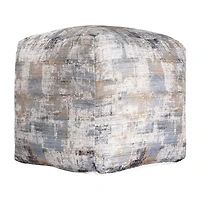 LR Home Winston 18" Handwoven Cotton Pouf in Blue/Beige/Cream