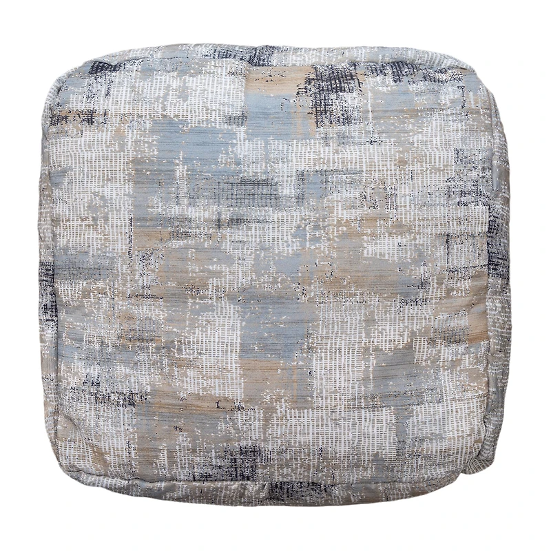 LR Home Winston 18" Handwoven Cotton Pouf in Blue/Beige/Cream