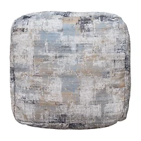 LR Home Winston 18" Handwoven Cotton Pouf in Blue/Beige/Cream