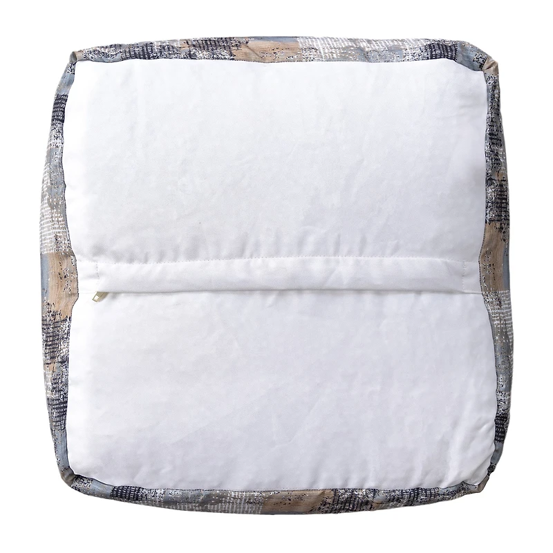 LR Home Winston 18" Handwoven Cotton Pouf in Blue/Beige/Cream