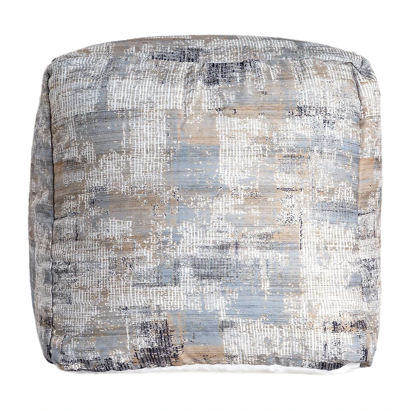 LR Home Winston 18" Handwoven Cotton Pouf in Blue/Beige/Cream