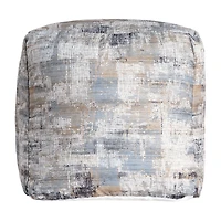 LR Home Winston 18" Handwoven Cotton Pouf in Blue/Beige/Cream