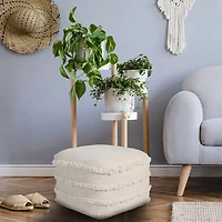 LR Home Surrey 14" Handmade Fringed Cotton Pouf