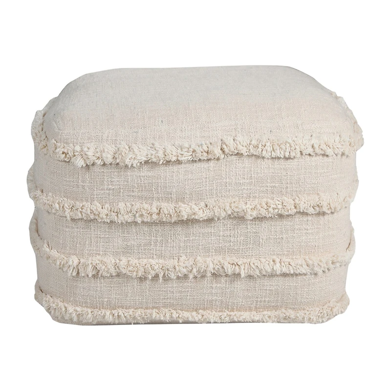 LR Home Surrey 14" Handmade Fringed Cotton Pouf