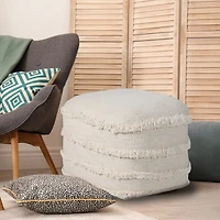 LR Home Surrey 14" Handmade Fringed Cotton Pouf