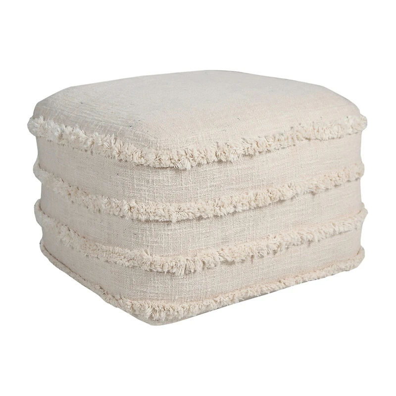 LR Home Surrey 14" Handmade Fringed Cotton Pouf