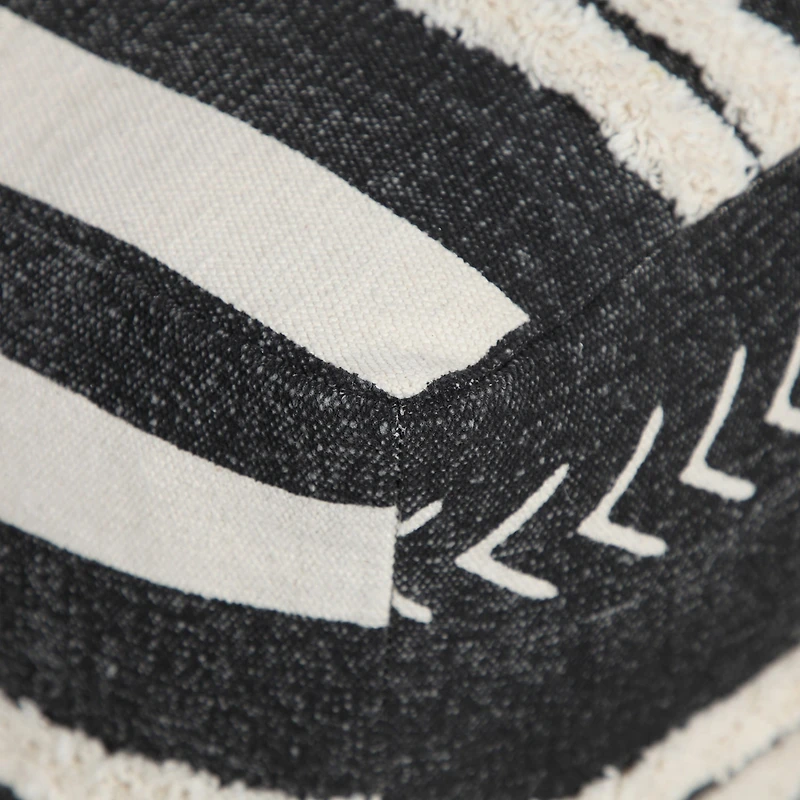LR Home Vanessa 14" Handmade Cotton Pouf in Black/White