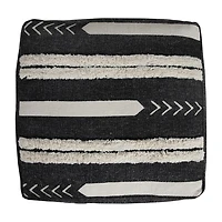 LR Home Vanessa 14" Handmade Cotton Pouf in Black/White