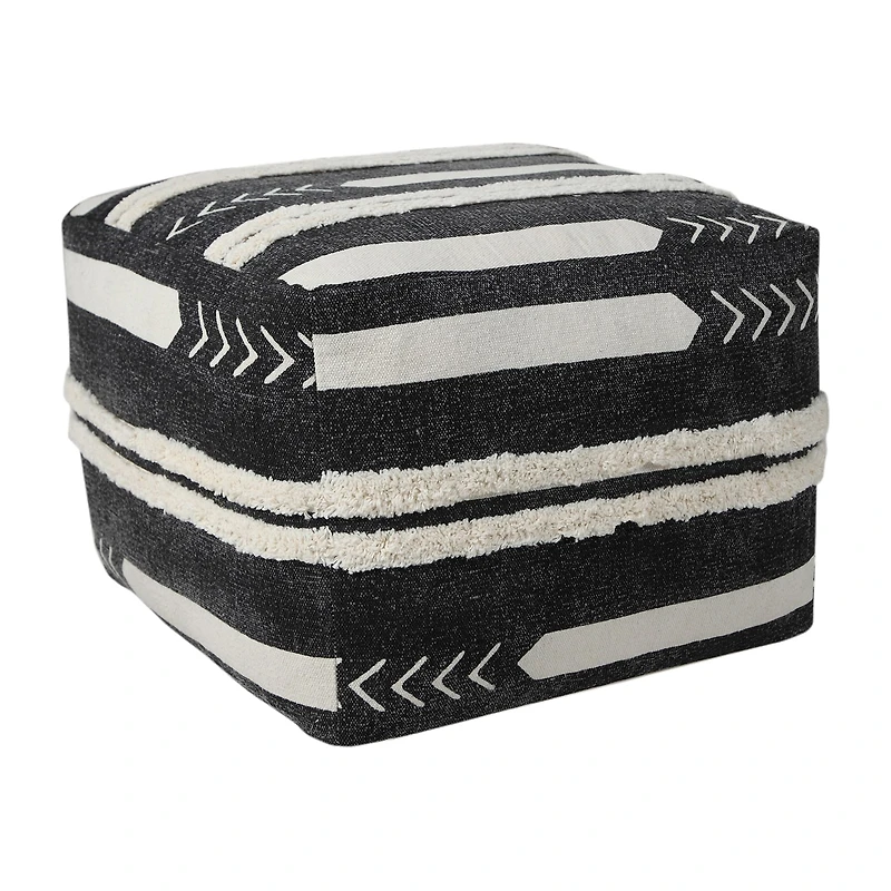 LR Home Vanessa 14" Handmade Cotton Pouf in Black/White