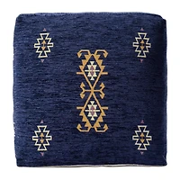 LR Home Victoria 18" Power-Loomed Polyester Blend Pouf in Navy Blue