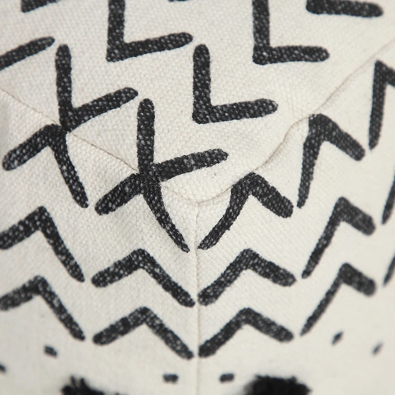 LR Home Verena 14" Handmade Cotton Pouf in Black/White